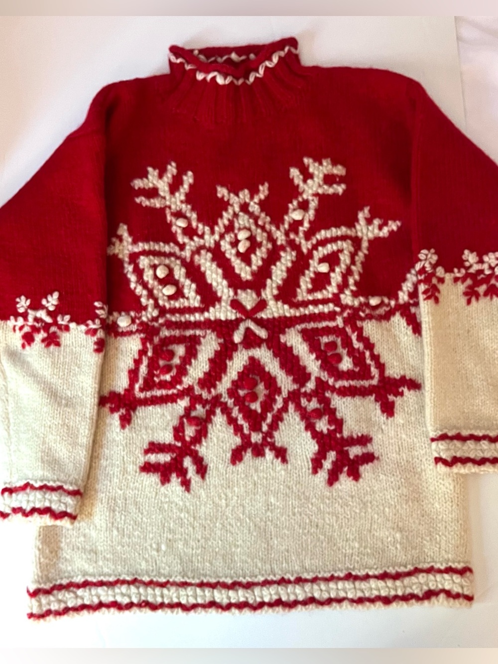 VTG Express Tricot 100% Wool Snowflake Ski Sweater S